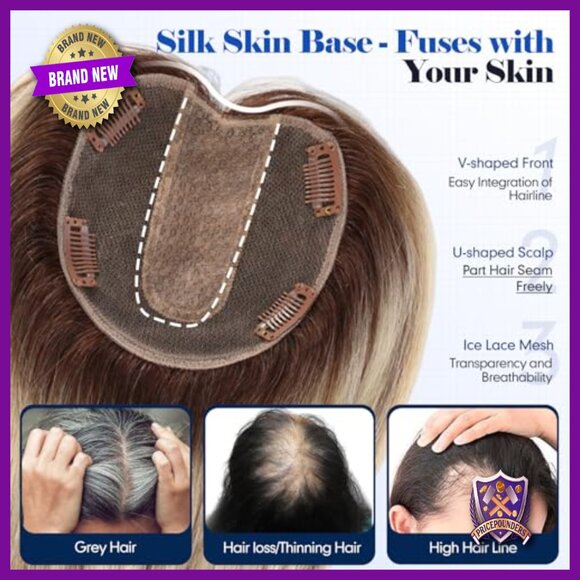 5x5 Silk Base Hair Topper for Thinning Hair, 60g Human Hair with Bangs main image 4
